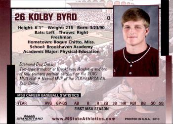 2010 Grandstand Mississippi State Bulldogs #NNO Kolby Byrd Back