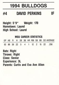 1994 Mississippi State Bulldogs #NNO David Perkins Back