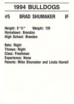 1994 Mississippi State Bulldogs #NNO Brad Shumaker Back