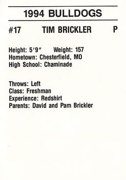 1994 Mississippi State Bulldogs #NNO Tim Brickler Back