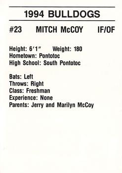 1994 Mississippi State Bulldogs #NNO Mitch McCoy Back