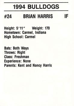 1994 Mississippi State Bulldogs #NNO Brian Harris Back