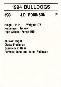1994 Mississippi State Bulldogs #NNO J.D. Robinson Back