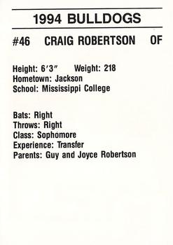 1994 Mississippi State Bulldogs #NNO Craig Robertson Back