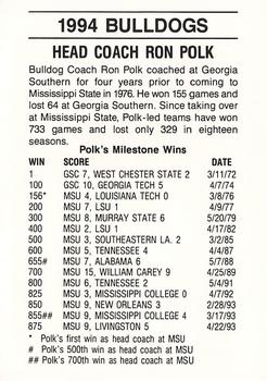 1994 Mississippi State Bulldogs #NNO Ron Polk Back