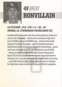 2012 LSU Tigers #NNO Brent Bonvillain Back