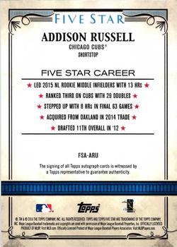 2016 Topps Five Star - Five Star Autographs #FSA-ARU Addison Russell Back
