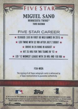 2016 Topps Five Star - Five Star Autographs #FSA-MSA Miguel Sano Back