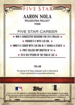 2016 Topps Five Star - Five Star Autographs Gold #FSA-AN Aaron Nola Back