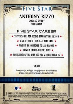 2016 Topps Five Star - Five Star Autographs Gold #FSA-ARI Anthony Rizzo Back