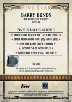 2016 Topps Five Star - Five Star Autographs Gold #FSA-BBO Barry Bonds Back
