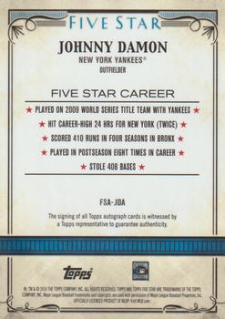 2016 Topps Five Star - Five Star Autographs Gold #FSA-JDA Johnny Damon Back
