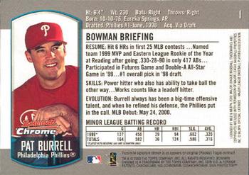 2000 Bowman Chrome Draft Picks & Prospects #1 Pat Burrell  Back