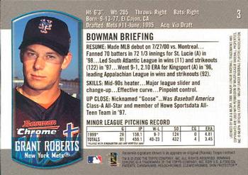 2000 Bowman Chrome Draft Picks & Prospects #3 Grant Roberts  Back