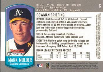 2000 Bowman Chrome Draft Picks & Prospects #6 Mark Mulder  Back
