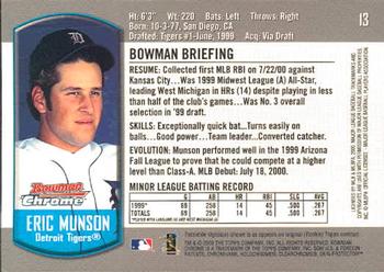 2000 Bowman Chrome Draft Picks & Prospects #13 Eric Munson  Back