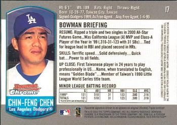 2000 Bowman Chrome Draft Picks & Prospects #17 Chin-Feng Chen Back