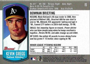 2000 Bowman Chrome Draft Picks & Prospects #19 Kevin Gregg Back
