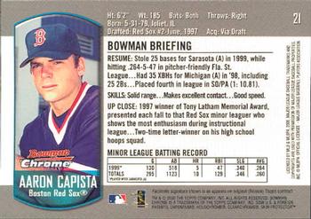 2000 Bowman Chrome Draft Picks & Prospects #21 Aaron Capista Back