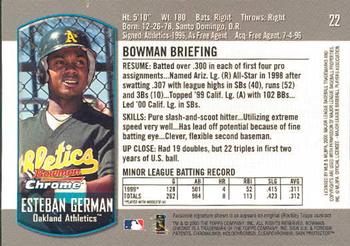 2000 Bowman Chrome Draft Picks & Prospects #22 Esteban German Back