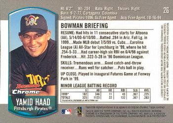 2000 Bowman Chrome Draft Picks & Prospects #26 Yamid Haad  Back