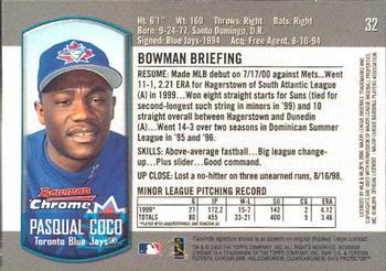 2000 Bowman Chrome Draft Picks & Prospects #32 Pasqual Coco Back