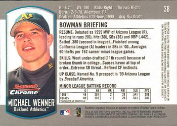 2000 Bowman Chrome Draft Picks & Prospects #38 Michael Wenner  Back