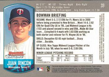 2000 Bowman Chrome Draft Picks & Prospects #39 Juan Rincon Back