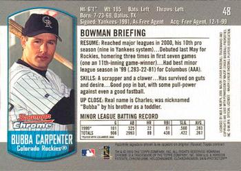 2000 Bowman Chrome Draft Picks & Prospects #48 Bubba Carpenter Back