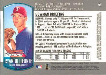 2000 Bowman Chrome Draft Picks & Prospects #49 Ryan Dittfurth Back