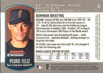 2000 Bowman Chrome Draft Picks & Prospects #51 Pedro Feliz Back
