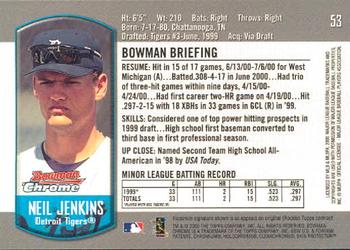 2000 Bowman Chrome Draft Picks & Prospects #53 Neil Jenkins Back