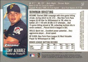 2000 Bowman Chrome Draft Picks & Prospects #57 Tony Alvarez Back