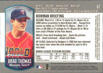2000 Bowman Chrome Draft Picks & Prospects #67 Brad Thomas Back