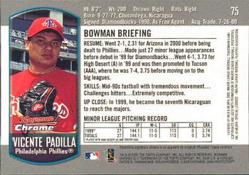 2000 Bowman Chrome Draft Picks & Prospects #75 Vicente Padilla Back