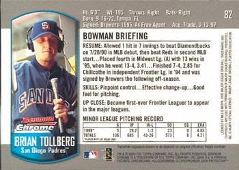 2000 Bowman Chrome Draft Picks & Prospects #82 Brian Tollberg Back