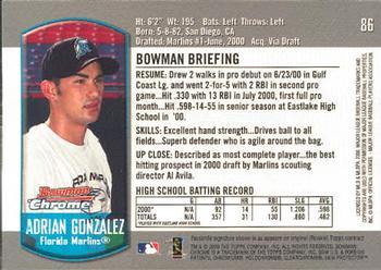 2000 Bowman Chrome Draft Picks & Prospects #86 Adrian Gonzalez Back