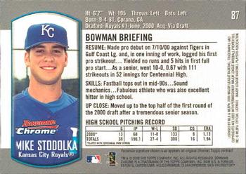 2000 Bowman Chrome Draft Picks & Prospects #87 Mike Stodolka Back