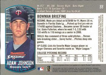 2000 Bowman Chrome Draft Picks & Prospects #88 Adam Johnson Back