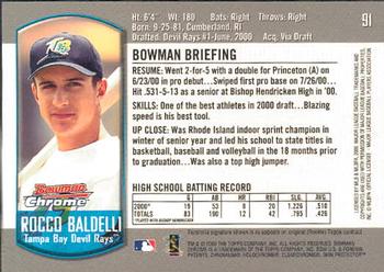2000 Bowman Chrome Draft Picks & Prospects #91 Rocco Baldelli Back