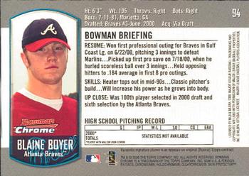 2000 Bowman Chrome Draft Picks & Prospects #94 Blaine Boyer Back