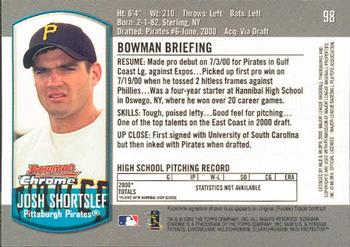 2000 Bowman Chrome Draft Picks & Prospects #98 Josh Shortslef Back