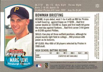 2000 Bowman Chrome Draft Picks & Prospects #101 Marc Love Back