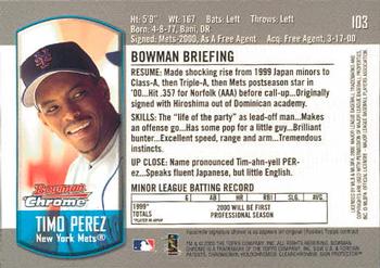 2000 Bowman Chrome Draft Picks & Prospects #103 Timo Perez Back