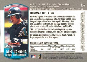 2000 Bowman Chrome Draft Picks & Prospects #104 Alex Cabrera Back