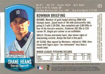 2000 Bowman Chrome Draft Picks & Prospects #105 Shane Heams Back