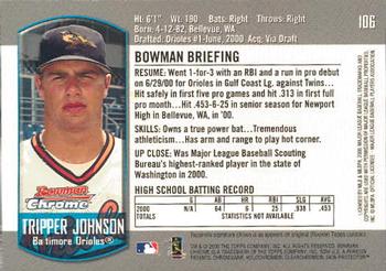 2000 Bowman Chrome Draft Picks & Prospects #106 Tripper Johnson Back