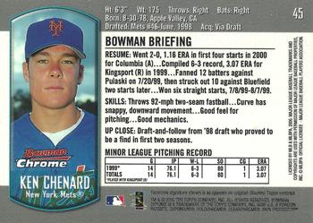 2000 Bowman Chrome Draft Picks & Prospects #45 Ken Chenard Back