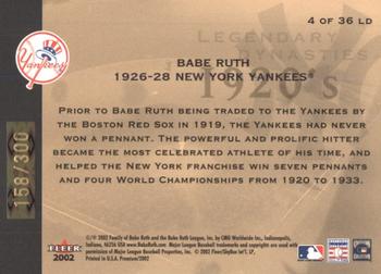 2002 Fleer Premium - Legendary Dynasties Gold #4 Babe Ruth  Back