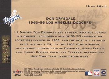2002 Fleer Premium - Legendary Dynasties Gold #18 Don Drysdale  Back